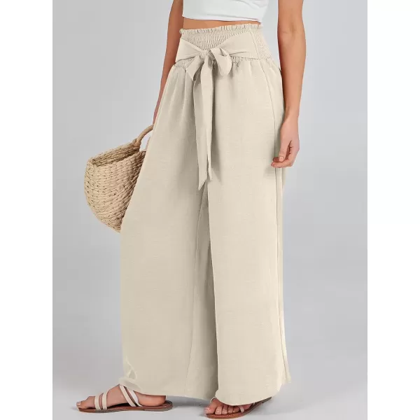 Caracilia Womens Wide Leg Lounge Pants with Pockets High Waisted Long Flowy Palazzo Pants Adjustable Tie Knot Loose Trousers