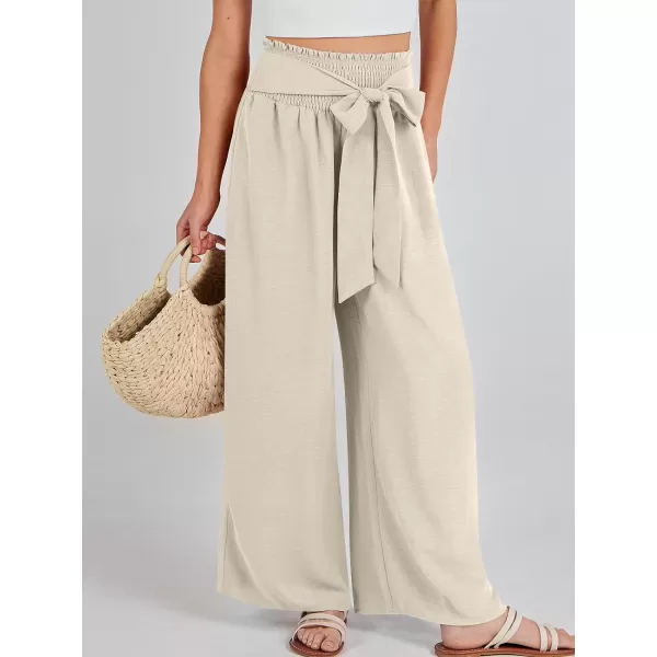 Caracilia Womens Wide Leg Lounge Pants with Pockets High Waisted Long Flowy Palazzo Pants Adjustable Tie Knot Loose Trousers