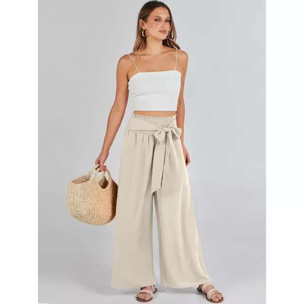 Caracilia Womens Wide Leg Lounge Pants with Pockets High Waisted Long Flowy Palazzo Pants Adjustable Tie Knot Loose Trousers