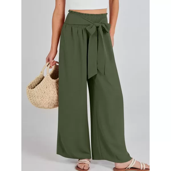Caracilia Womens Wide Leg Lounge Pants with Pockets High Waisted Long Flowy Palazzo Pants Adjustable Tie Knot Loose Trousers