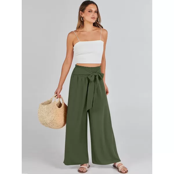 Caracilia Womens Wide Leg Lounge Pants with Pockets High Waisted Long Flowy Palazzo Pants Adjustable Tie Knot Loose Trousers
