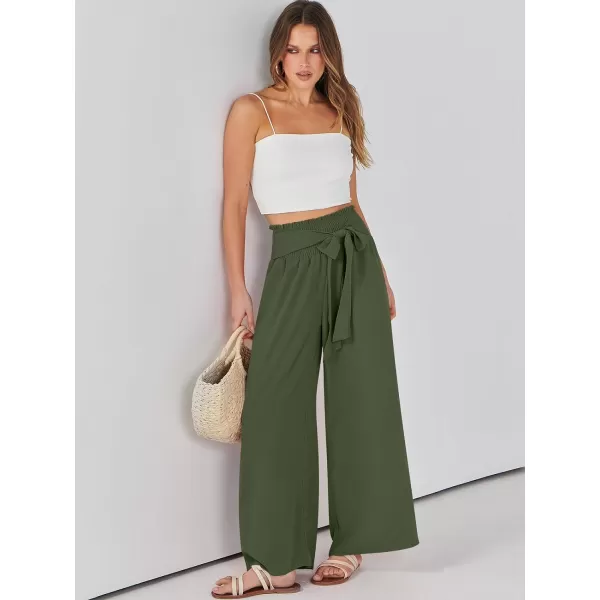 Caracilia Womens Wide Leg Lounge Pants with Pockets High Waisted Long Flowy Palazzo Pants Adjustable Tie Knot Loose Trousers