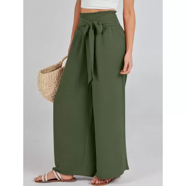 Caracilia Womens Wide Leg Lounge Pants with Pockets High Waisted Long Flowy Palazzo Pants Adjustable Tie Knot Loose Trousers