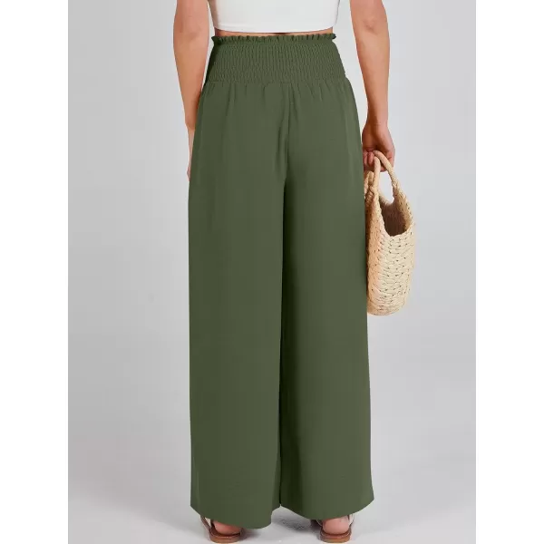 Caracilia Womens Wide Leg Lounge Pants with Pockets High Waisted Long Flowy Palazzo Pants Adjustable Tie Knot Loose Trousers
