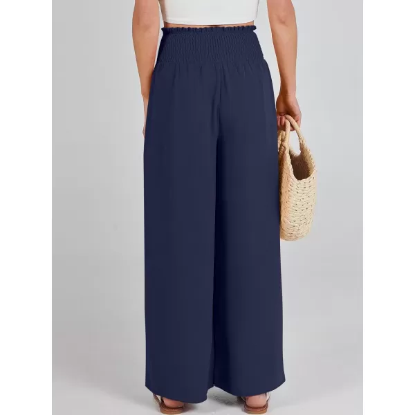 Caracilia Womens Wide Leg Lounge Pants with Pockets High Waisted Long Flowy Palazzo Pants Adjustable Tie Knot Loose Trousers