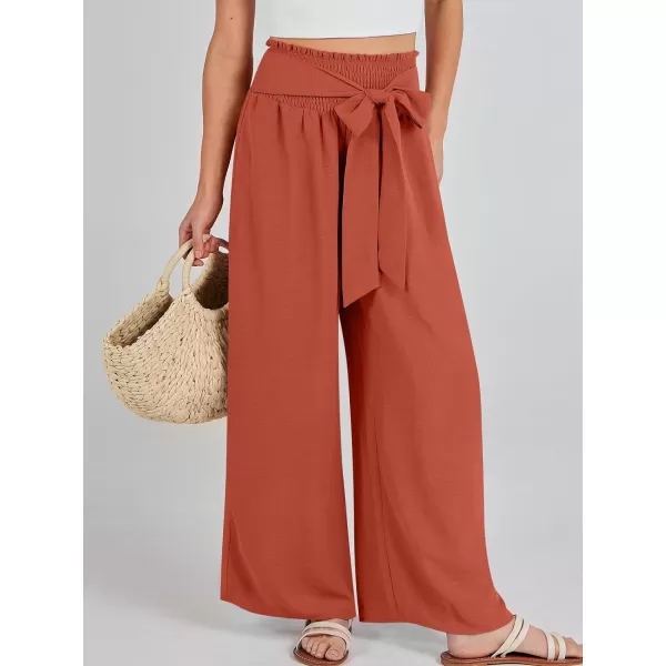 Caracilia Womens Wide Leg Lounge Pants with Pockets High Waisted Long Flowy Palazzo Pants Adjustable Tie Knot Loose Trousers