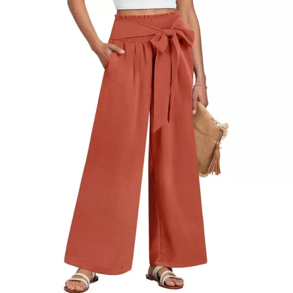 Caracilia Womens Wide Leg Lounge Pants with Pockets High Waisted Long Flowy Palazzo Pants Adjustable Tie Knot Loose Trousers
