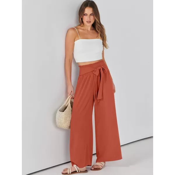 Caracilia Womens Wide Leg Lounge Pants with Pockets High Waisted Long Flowy Palazzo Pants Adjustable Tie Knot Loose Trousers