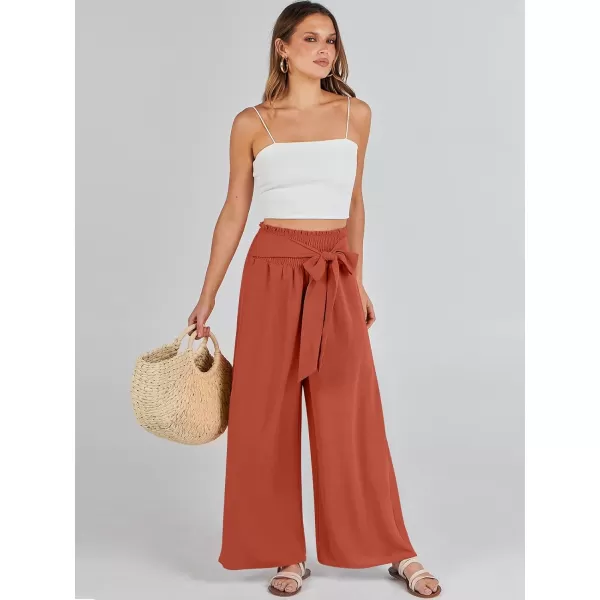 Caracilia Womens Wide Leg Lounge Pants with Pockets High Waisted Long Flowy Palazzo Pants Adjustable Tie Knot Loose Trousers