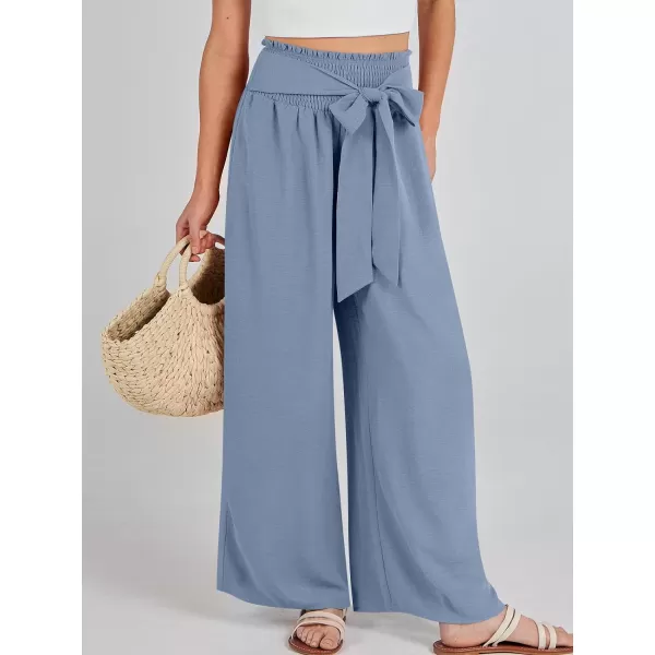 Caracilia Womens Wide Leg Lounge Pants with Pockets High Waisted Long Flowy Palazzo Pants Adjustable Tie Knot Loose Trousers