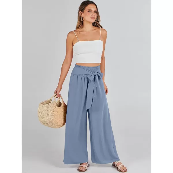 Caracilia Womens Wide Leg Lounge Pants with Pockets High Waisted Long Flowy Palazzo Pants Adjustable Tie Knot Loose Trousers