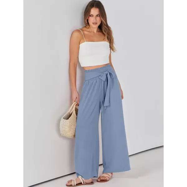 Caracilia Womens Wide Leg Lounge Pants with Pockets High Waisted Long Flowy Palazzo Pants Adjustable Tie Knot Loose Trousers