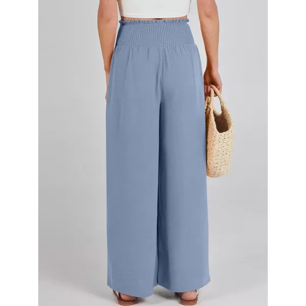 Caracilia Womens Wide Leg Lounge Pants with Pockets High Waisted Long Flowy Palazzo Pants Adjustable Tie Knot Loose Trousers
