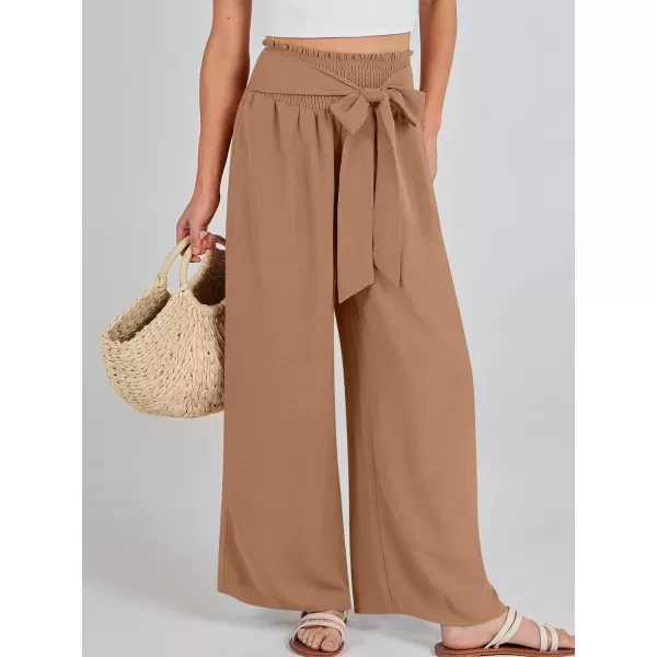 Caracilia Womens Wide Leg Lounge Pants with Pockets High Waisted Long Flowy Palazzo Pants Adjustable Tie Knot Loose Trousers
