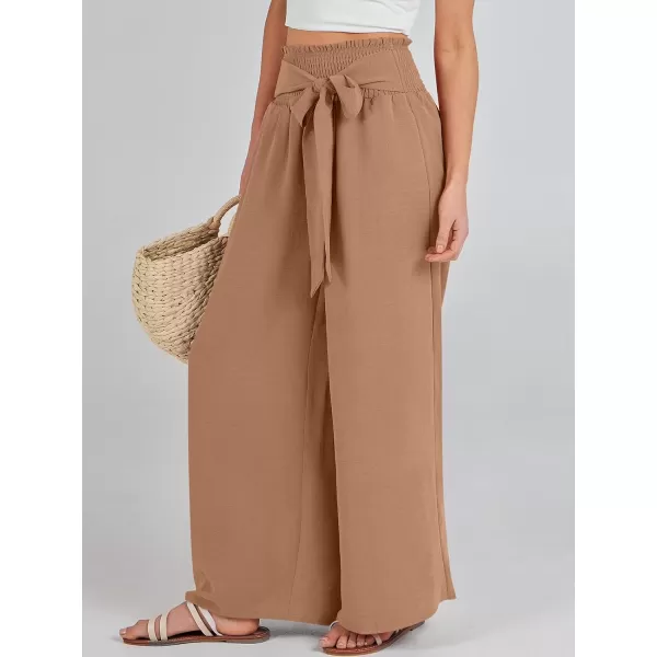 Caracilia Womens Wide Leg Lounge Pants with Pockets High Waisted Long Flowy Palazzo Pants Adjustable Tie Knot Loose Trousers