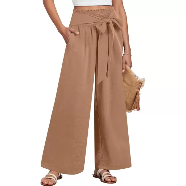 Caracilia Womens Wide Leg Lounge Pants with Pockets High Waisted Long Flowy Palazzo Pants Adjustable Tie Knot Loose Trousers