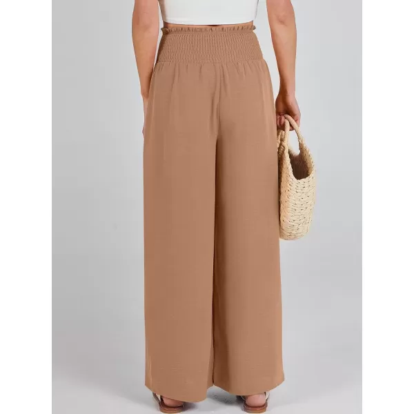 Caracilia Womens Wide Leg Lounge Pants with Pockets High Waisted Long Flowy Palazzo Pants Adjustable Tie Knot Loose Trousers