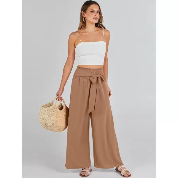 Caracilia Womens Wide Leg Lounge Pants with Pockets High Waisted Long Flowy Palazzo Pants Adjustable Tie Knot Loose Trousers