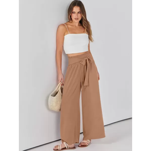 Caracilia Womens Wide Leg Lounge Pants with Pockets High Waisted Long Flowy Palazzo Pants Adjustable Tie Knot Loose Trousers