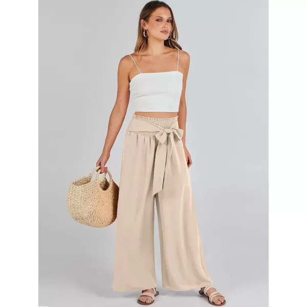 Caracilia Womens Wide Leg Lounge Pants with Pockets High Waisted Long Flowy Palazzo Pants Adjustable Tie Knot Loose Trousers