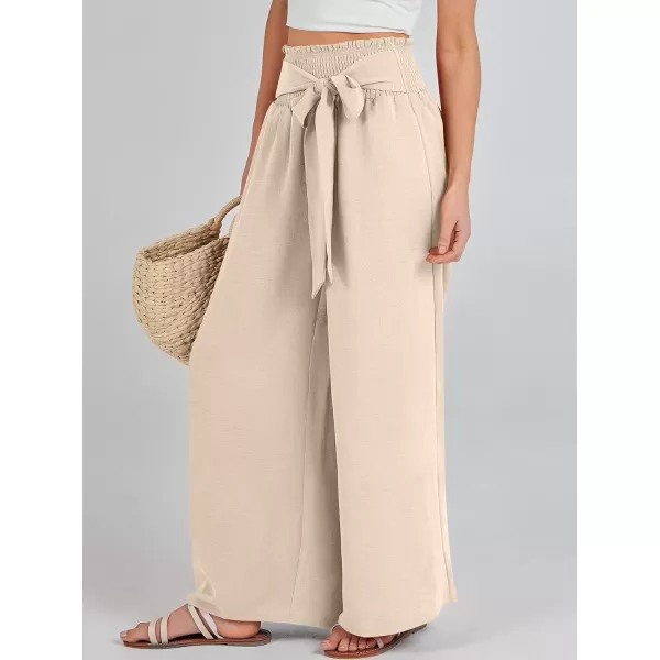Caracilia Womens Wide Leg Lounge Pants with Pockets High Waisted Long Flowy Palazzo Pants Adjustable Tie Knot Loose Trousers