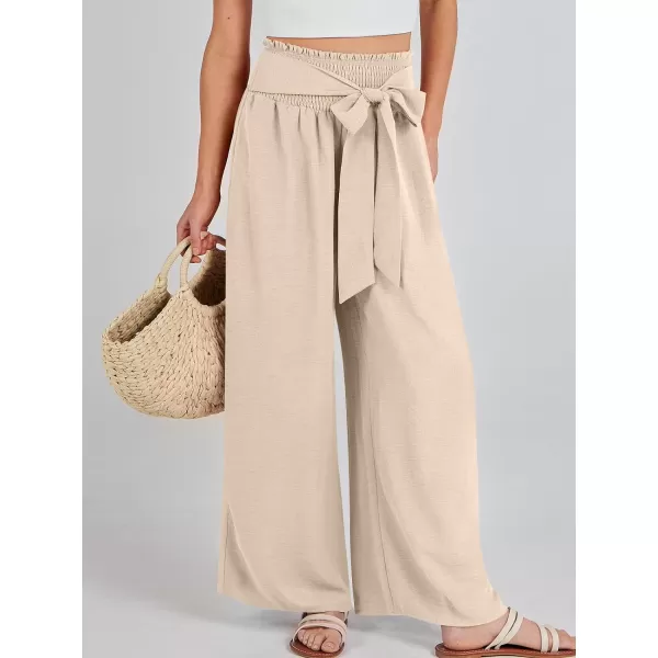 Caracilia Womens Wide Leg Lounge Pants with Pockets High Waisted Long Flowy Palazzo Pants Adjustable Tie Knot Loose Trousers