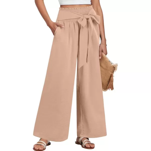 Caracilia Womens Wide Leg Lounge Pants with Pockets High Waisted Long Flowy Palazzo Pants Adjustable Tie Knot Loose Trousers