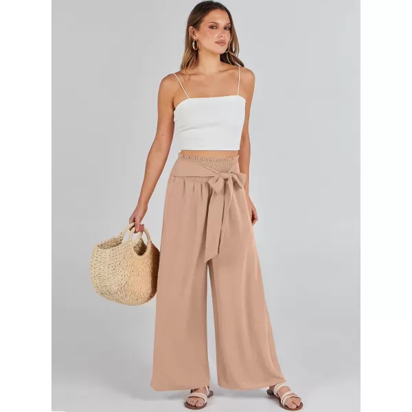 Caracilia Womens Wide Leg Lounge Pants with Pockets High Waisted Long Flowy Palazzo Pants Adjustable Tie Knot Loose Trousers