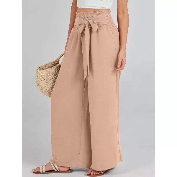 Caracilia Womens Wide Leg Lounge Pants with Pockets High Waisted Long Flowy Palazzo Pants Adjustable Tie Knot Loose Trousers