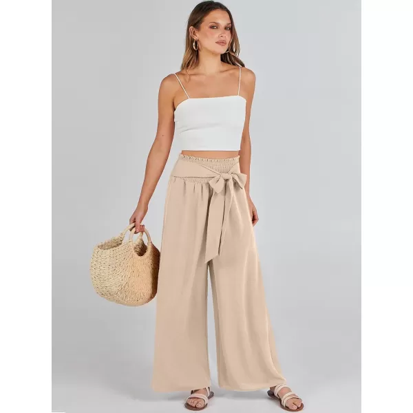 Caracilia Womens Wide Leg Lounge Pants with Pockets High Waisted Long Flowy Palazzo Pants Adjustable Tie Knot Loose Trousers