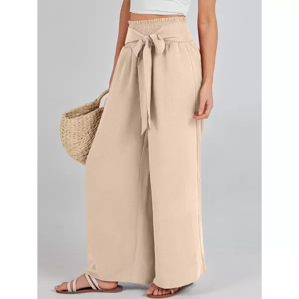 Caracilia Womens Wide Leg Lounge Pants with Pockets High Waisted Long Flowy Palazzo Pants Adjustable Tie Knot Loose Trousers