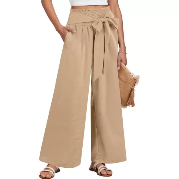 Caracilia Womens Wide Leg Lounge Pants with Pockets High Waisted Long Flowy Palazzo Pants Adjustable Tie Knot Loose Trousers