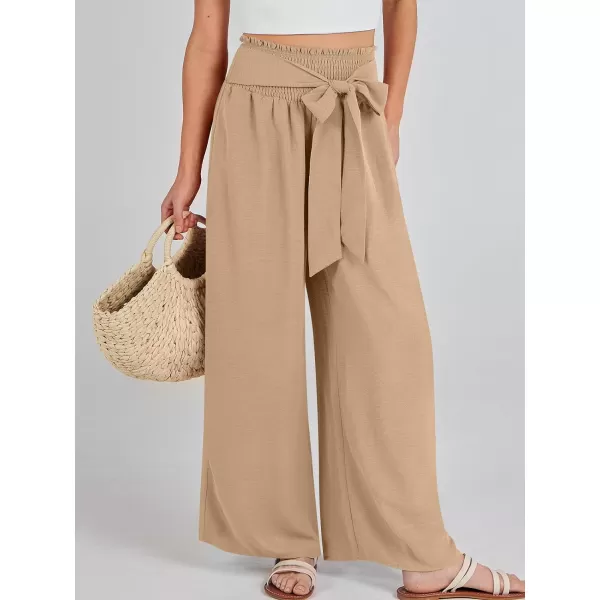 Caracilia Womens Wide Leg Lounge Pants with Pockets High Waisted Long Flowy Palazzo Pants Adjustable Tie Knot Loose Trousers