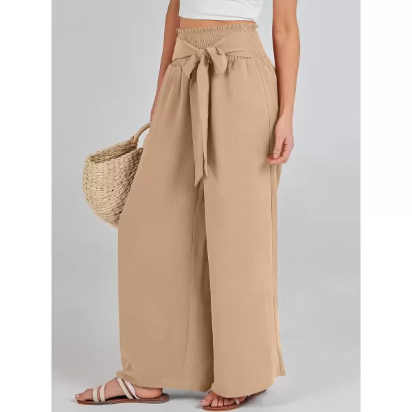 Caracilia Womens Wide Leg Lounge Pants with Pockets High Waisted Long Flowy Palazzo Pants Adjustable Tie Knot Loose Trousers