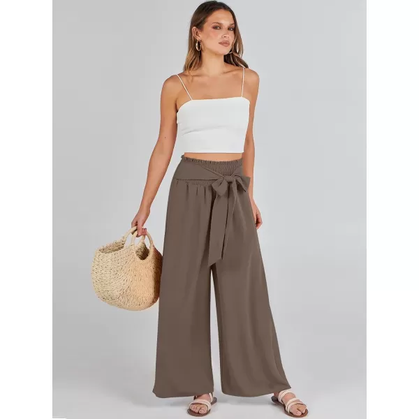 Caracilia Womens Wide Leg Lounge Pants with Pockets High Waisted Long Flowy Palazzo Pants Adjustable Tie Knot Loose Trousers
