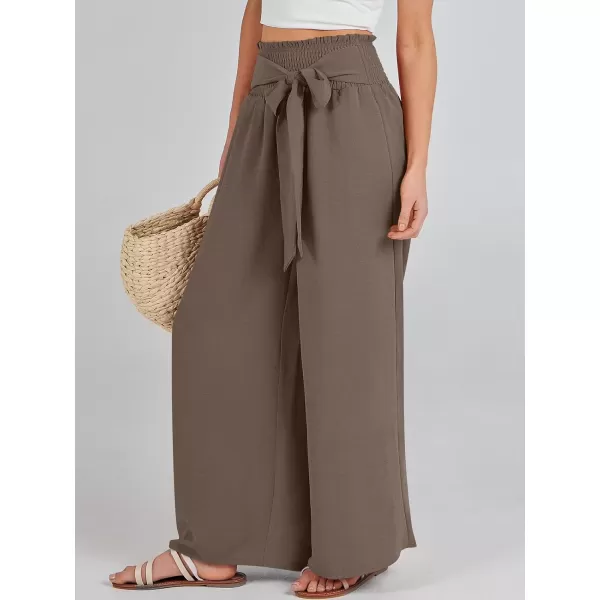 Caracilia Womens Wide Leg Lounge Pants with Pockets High Waisted Long Flowy Palazzo Pants Adjustable Tie Knot Loose Trousers