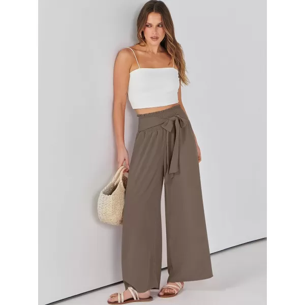Caracilia Womens Wide Leg Lounge Pants with Pockets High Waisted Long Flowy Palazzo Pants Adjustable Tie Knot Loose Trousers