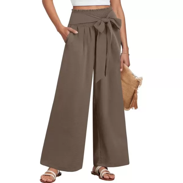 Caracilia Womens Wide Leg Lounge Pants with Pockets High Waisted Long Flowy Palazzo Pants Adjustable Tie Knot Loose Trousers