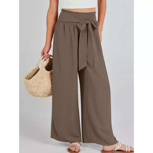 Caracilia Womens Wide Leg Lounge Pants with Pockets High Waisted Long Flowy Palazzo Pants Adjustable Tie Knot Loose Trousers