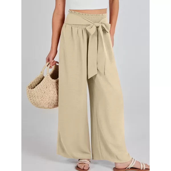 Caracilia Womens Wide Leg Lounge Pants with Pockets High Waisted Long Flowy Palazzo Pants Adjustable Tie Knot Loose Trousers