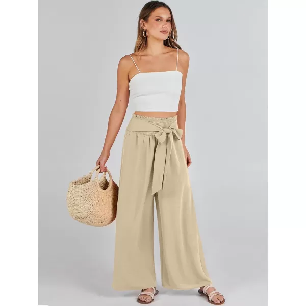 Caracilia Womens Wide Leg Lounge Pants with Pockets High Waisted Long Flowy Palazzo Pants Adjustable Tie Knot Loose Trousers