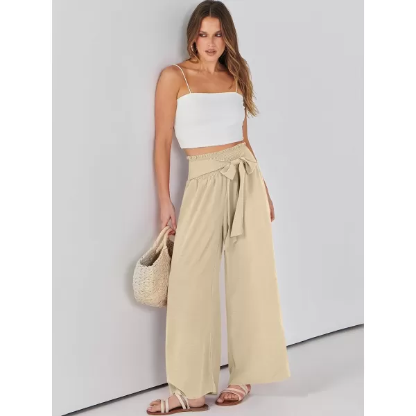 Caracilia Womens Wide Leg Lounge Pants with Pockets High Waisted Long Flowy Palazzo Pants Adjustable Tie Knot Loose Trousers