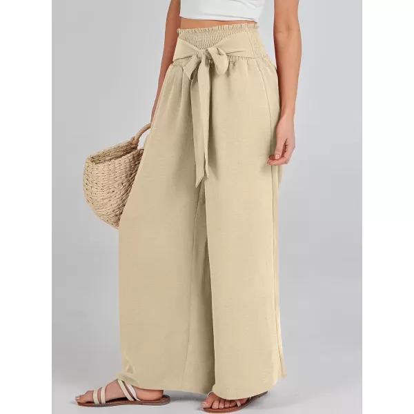 Caracilia Womens Wide Leg Lounge Pants with Pockets High Waisted Long Flowy Palazzo Pants Adjustable Tie Knot Loose Trousers