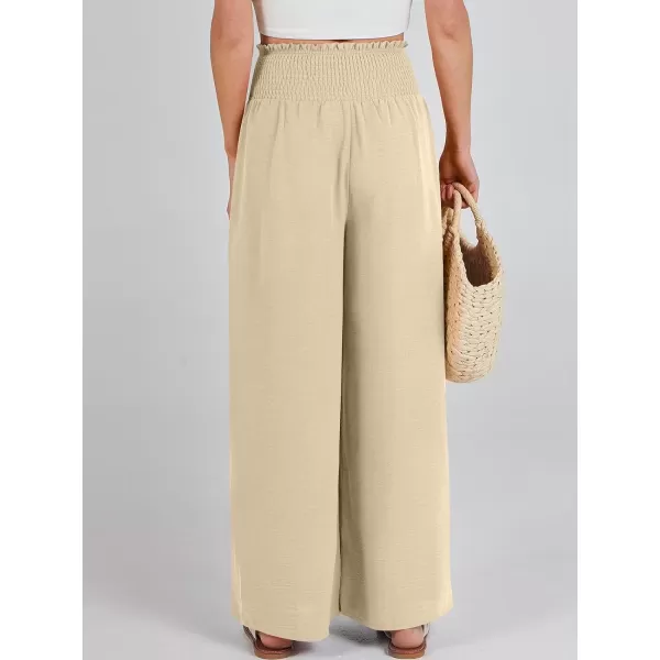 Caracilia Womens Wide Leg Lounge Pants with Pockets High Waisted Long Flowy Palazzo Pants Adjustable Tie Knot Loose Trousers