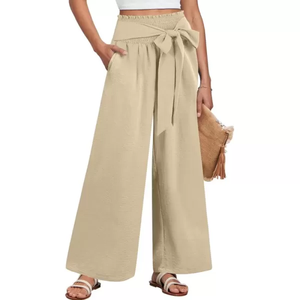 Caracilia Womens Wide Leg Lounge Pants with Pockets High Waisted Long Flowy Palazzo Pants Adjustable Tie Knot Loose Trousers