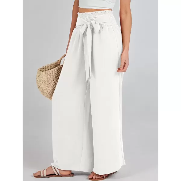 Caracilia Womens Wide Leg Lounge Pants with Pockets High Waisted Long Flowy Palazzo Pants Adjustable Tie Knot Loose Trousers