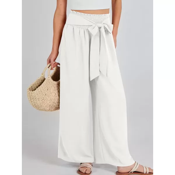 Caracilia Womens Wide Leg Lounge Pants with Pockets High Waisted Long Flowy Palazzo Pants Adjustable Tie Knot Loose Trousers