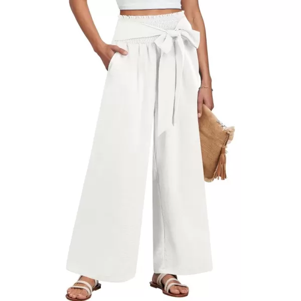 Caracilia Womens Wide Leg Lounge Pants with Pockets High Waisted Long Flowy Palazzo Pants Adjustable Tie Knot Loose Trousers