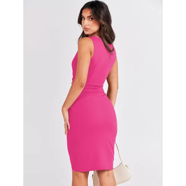 Caracilia Women's Wrap V Neck Sleeveless Ruched Bodycon Cocktail Formal Work Party Midi Dress for Wedding Guest