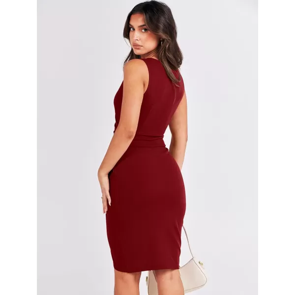 Caracilia Women's Wrap V Neck Sleeveless Ruched Bodycon Cocktail Formal Work Party Midi Dress for Wedding Guest